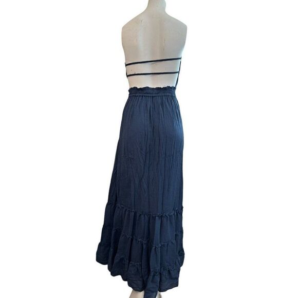 Miss Avenue Ladies S Navy Blue Maxi Dress Sleeveless Elastic Top Ruffled Boho - Picture 6 of 8